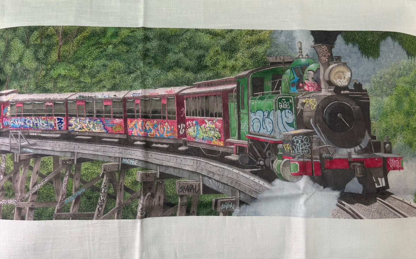 “Puffing Billy meets Hoiser Lane” Tea towel