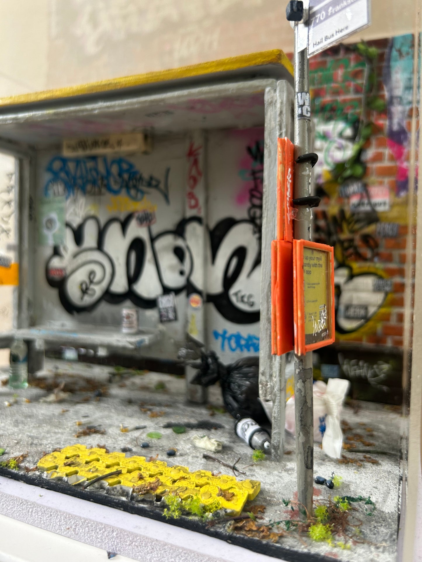 Handcrafted Graffiti Bus Stop Diorama
