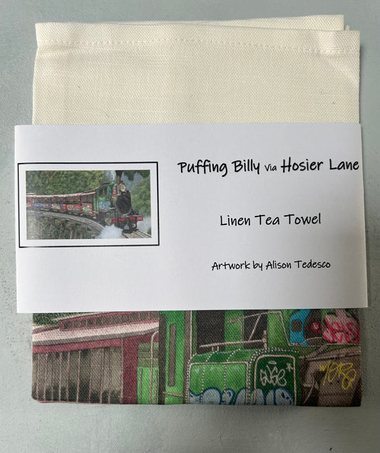 “Puffing Billy meets Hoiser Lane” Tea towel