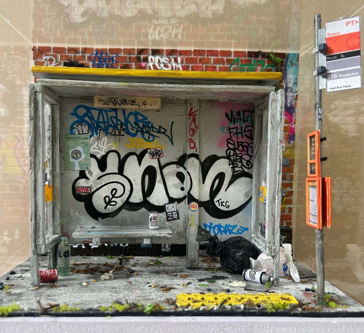 Handcrafted Graffiti Bus Stop Diorama