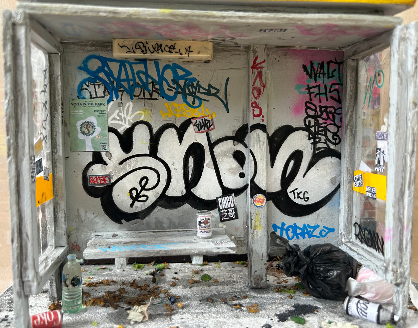 Handcrafted Graffiti Bus Stop Diorama