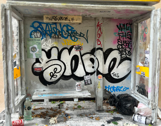 Handcrafted Graffiti Bus Stop Diorama