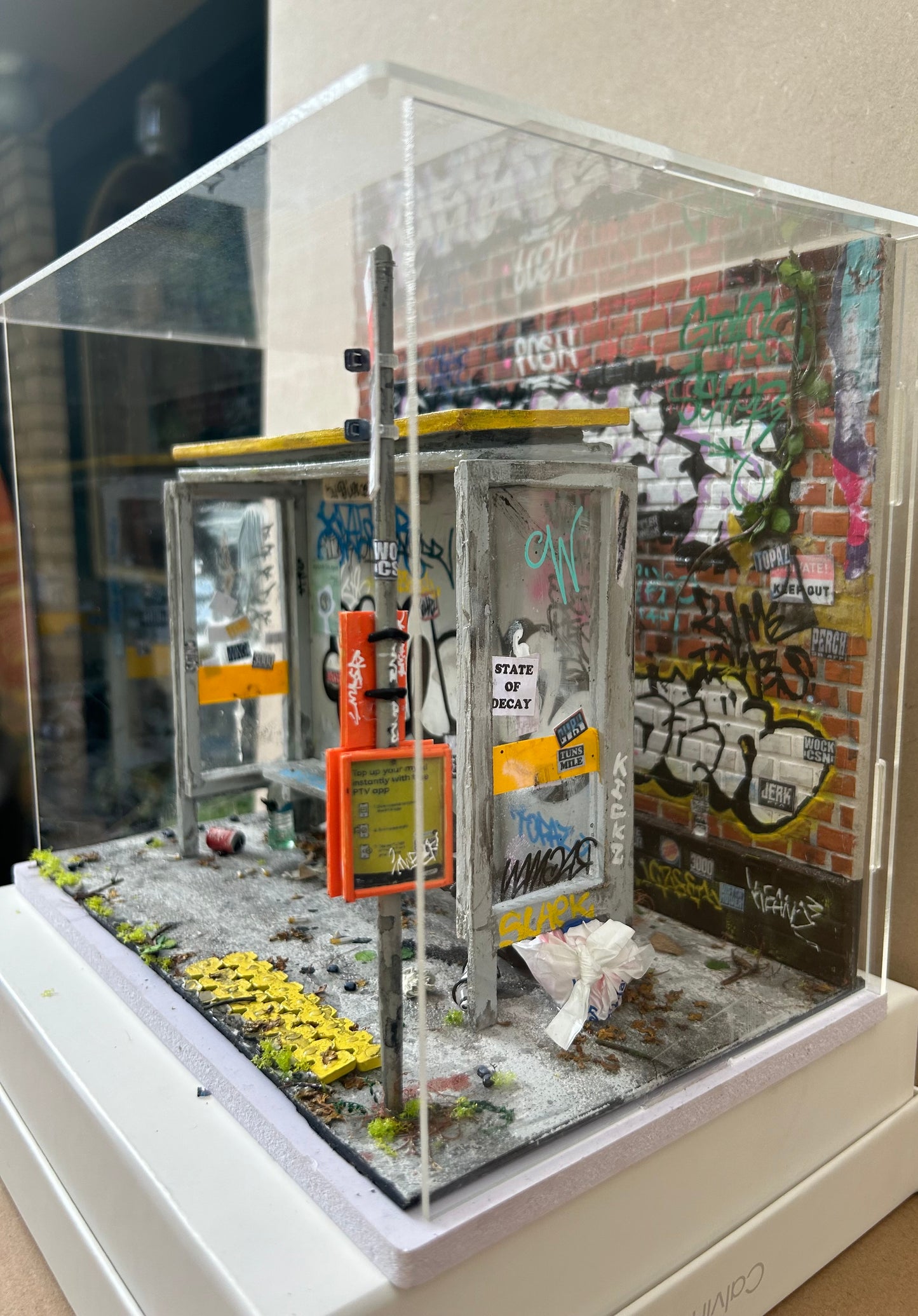 Handcrafted Graffiti Bus Stop Diorama