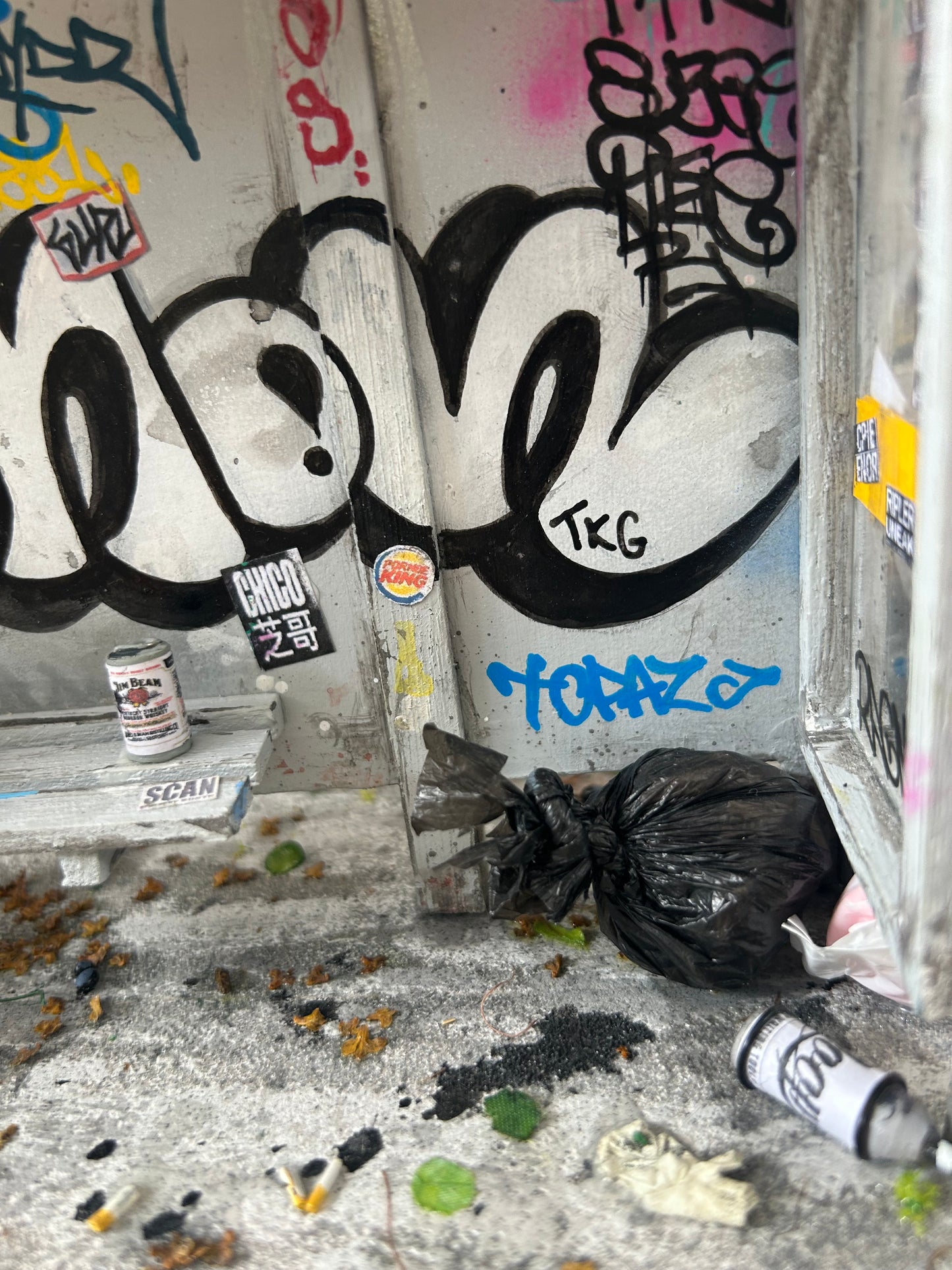 Handcrafted Graffiti Bus Stop Diorama
